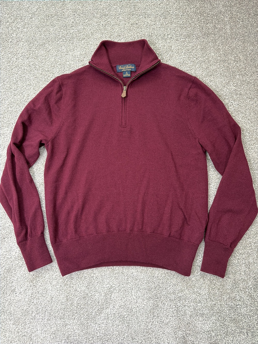 Brooks Brothers Saxxon Wool Quarter Zip Sweater Fits XS Burgundy